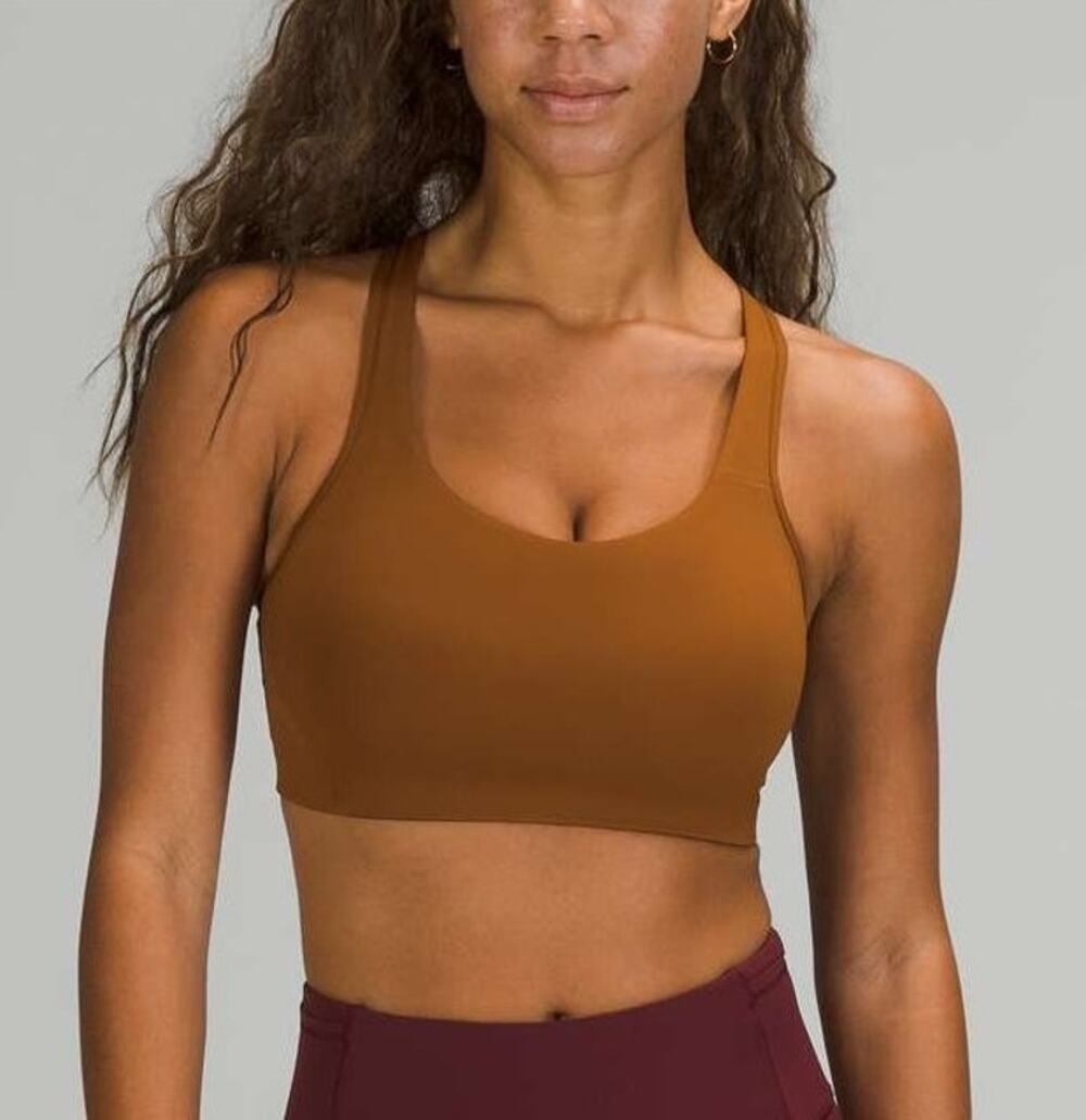 Lululemon All Powered Up Bra Size 38D Copper Brown Medium Support Pilates Yoga